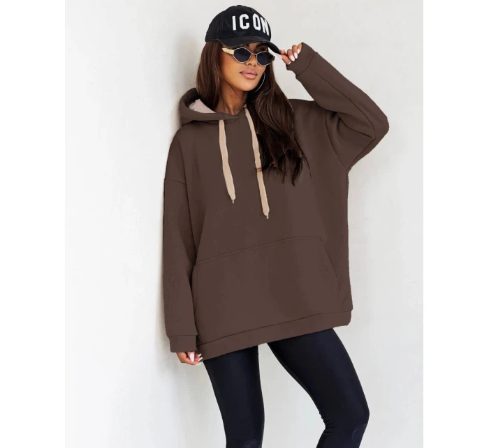 Hrubší dámská klokaní mikina v čokoládové barvě model 21809045 - Moon Hrubší dámská klokaní mikina v čokoládové barvě model 21809045 - Moon