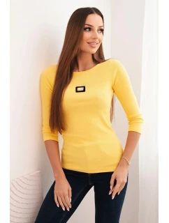 Dámská pruhovaná blůza s 3/4 rukávy a ozdobnou nášivkou žlutá