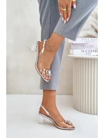 Průhledné sandály s broží na sloupku MR42-031 stříbrné