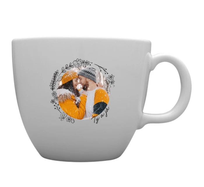 Personalizovaný MEGA XXL keramický hrnek 1000 ml s květinovým ohraničením 