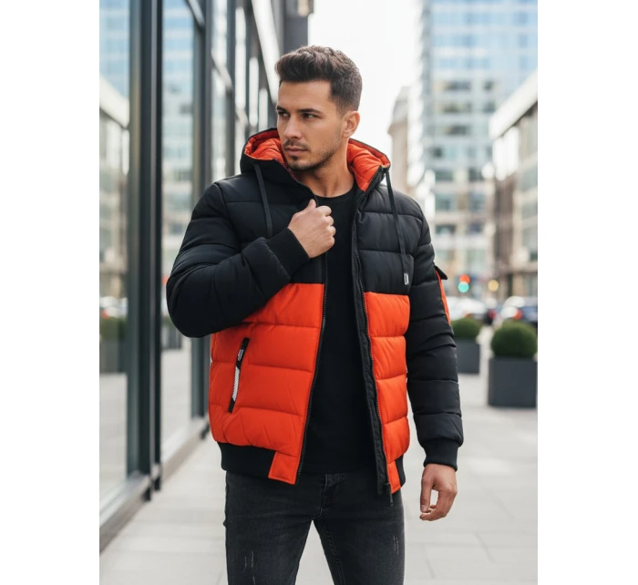 Pánská zimní bunda s kapucí oranžovo-černá FashionStreet TX5097