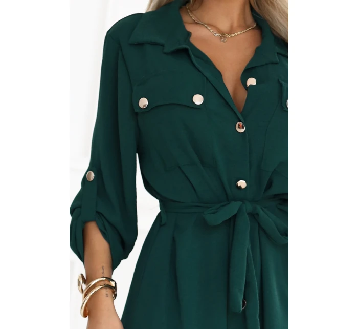 model 21402432 Midi košilka se zlatými knoflíky a vázáním zelená - numoco basic