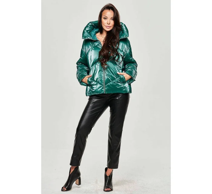 Zelená metalická krátká dámská zimní bunda puffer (omdl-022) Zelená metalická krátká dámská zimní bunda puffer (omdl-022)