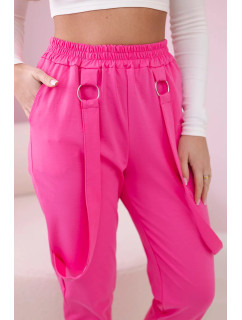 Kalhoty new punto s ozdobnými páskami růžový