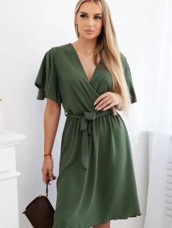 Šaty s vrstveným výstřihem khaki