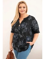 Dámská bavlněná halenka Plus Size s květinovým vzorem černá