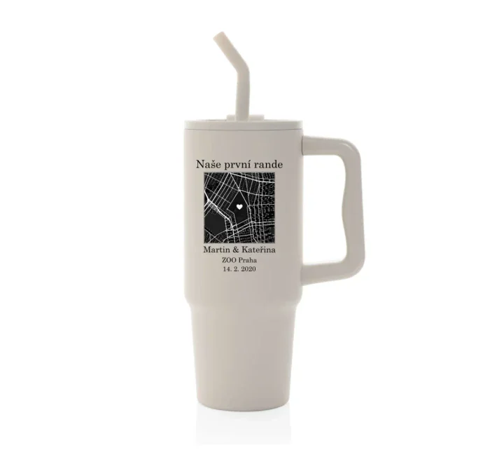 Personalizovaná termoska s barevným víčkem s mapou