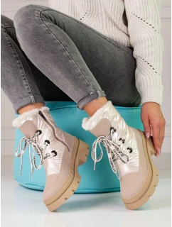 Jedinečné  sněhule hnědé dámské na plochém podpatku