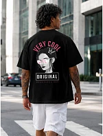 Pánské bavlněné tričko oversize s potiskem černé FashionStreet NX4003R Pánské bavlněné tričko oversize s potiskem černé FashionStreet NX4003R