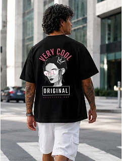 Pánské bavlněné tričko oversize s potiskem černé FashionStreet NX4003R