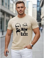Tshirt męski klasyczny z nadrukiem bawełniany beżowy model 22217897 - FashionStreet Tshirt męski klasyczny z nadrukiem bawełniany beżowy model 22217897 - FashionStreet