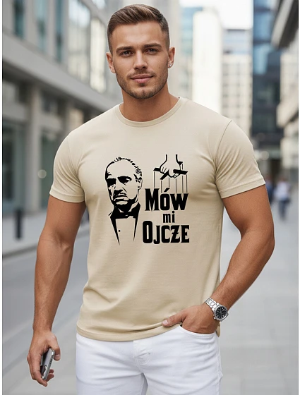 Tshirt męski klasyczny z nadrukiem bawełniany beżowy model 22217897 - FashionStreet Tshirt męski klasyczny z nadrukiem bawełniany beżowy model 22217897 - FashionStreet