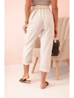 Dámské lněné kalhoty s bavlnou a páskem béžové Dámské lněné kalhoty s bavlnou a páskem béžové