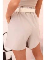 Dámské šortky s vysokým pasem a páskem tmavě béžové