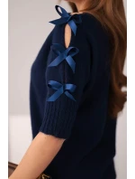 Dámský svetr s krátkým rukávem a ozdobnými mašlemi granátový Dámský svetr s krátkým rukávem a ozdobnými mašlemi granátový