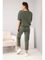 Dámská souprava viskózová máslová s krátkým rukávem a kalhotami s ohrnutým nohavicí khaki