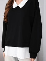 Dámská máslová mikina z viskózy s košilovou vsadkou černá
