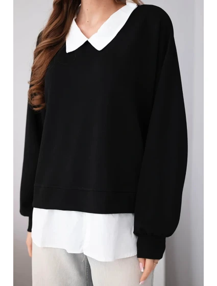 Dámská máslová mikina z viskózy s košilovou vsadkou černá