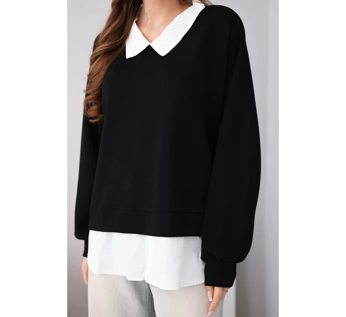 Dámská máslová mikina z viskózy s model 22014163 vsadkou černá - K-Fashion Dámská máslová mikina z viskózy s model 22014163 vsadkou černá - K-Fashion