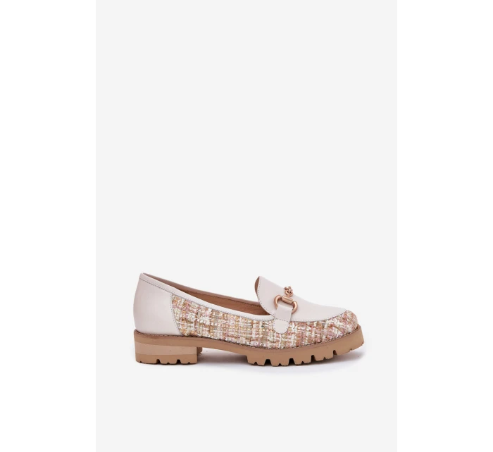 Dámské Kožené Mokasíny Se Zlatým Světle Béžové model 21697365 - Laura Messi