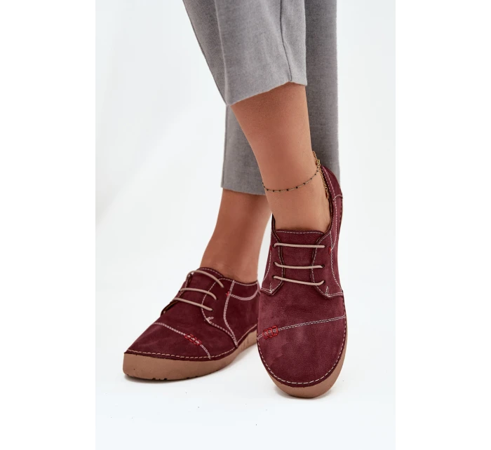 Kožené dámské polobotky s prošíváním model 21710433 bordó - Artiker Kožené dámské polobotky s prošíváním model 21710433 bordó - Artiker