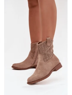 Dámské kotníkové boty na ploché podrážce s perforovaným vzorem S.Барски HY52-530 béžové