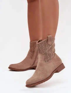 Dámské kotníkové boty na ploché podrážce s vzorem  béžové model 21713474 - S.Barski