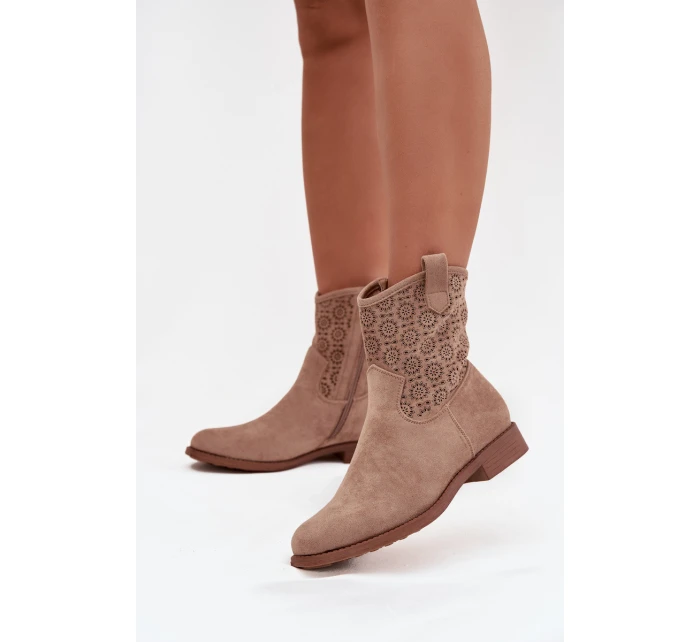Dámské kotníkové boty na ploché podrážce s perforovaným vzorem S.Барски HY52-530 béžové