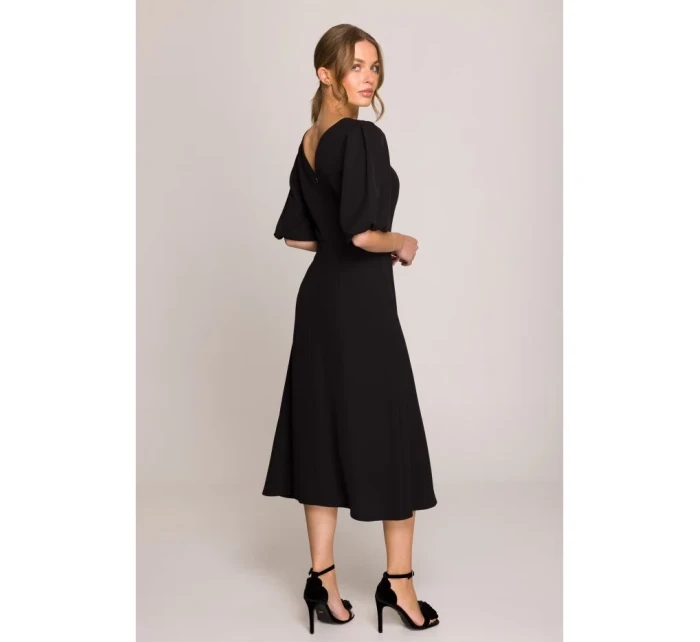 model 20966254 Šaty s puff rukávy černé - STYLOVE model 20966254 Šaty s puff rukávy černé - STYLOVE