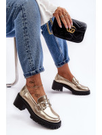 Dámské kožené boty s masivními vysokými podpatky, zlatá Lemmitty