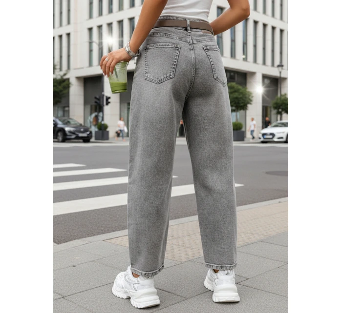 Dámské džíny balonového střihu s páskem šedé FashionStreet UY2888