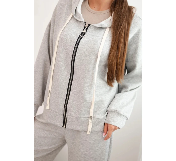 Dámská souprava s širokými nohavicemi a mikinou na zip šedá Dámská souprava s širokými nohavicemi a mikinou na zip šedá