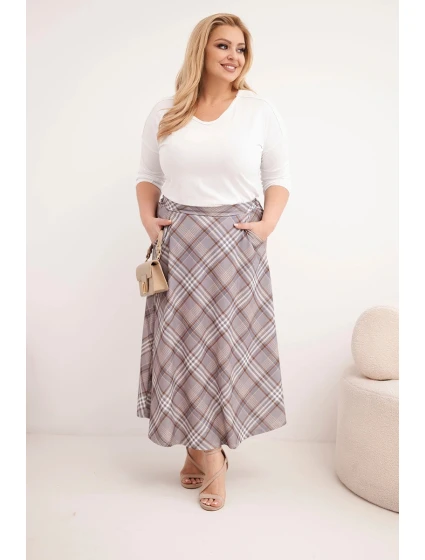 Dámská sukně Plus Size s širokým lemem v model 21959134 vzoru šedá - K-Fashion