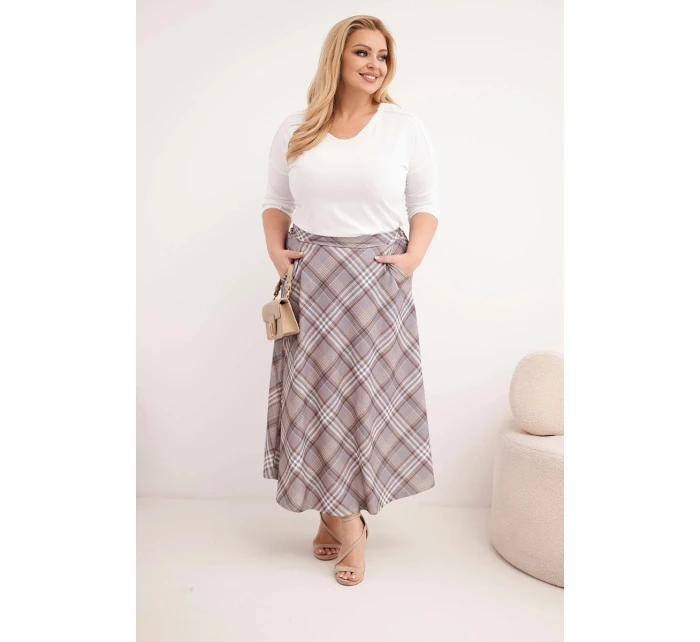 Dámská sukně Plus Size s širokým lemem v model 21959134 vzoru šedá - K-Fashion