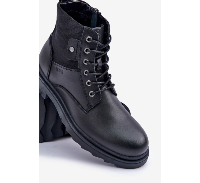 Kožené Zateplené Kotníkové Boty Pánské Big Star model 21675410 Černé - Big Star Shoes Kožené Zateplené Kotníkové Boty Pánské Big Star model 21675410 Černé - Big Star Shoes