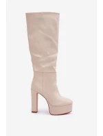 Kozačky Na Podpatku A Platformě Z Eko Kůže Světle Béžové model 21681408 - Boto