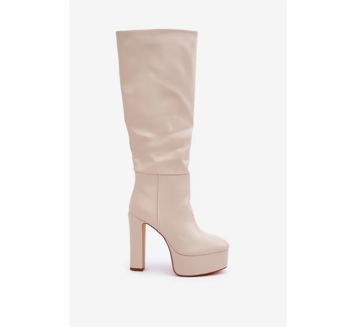 Kozačky Na Podpatku A Platformě Z Eko Kůže Světle Béžové model 21681408 - Boto