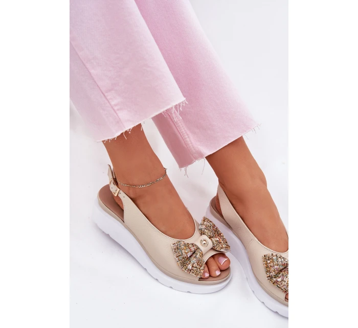 Dámské Kožené Sandály Na Klínu S Mašlí Béžové Zazoo 1882