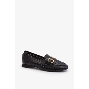 Dámské mokasíny na plochém podpatku s ozdobou, černá Iluvana