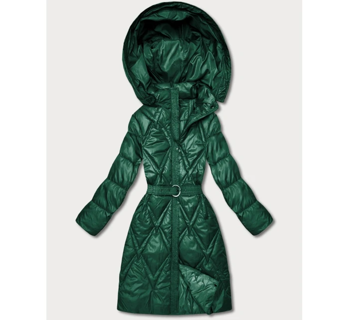 Zelený prošívaný kabát pro přechodné období s kapucí model 21808991 - MINORITY Zelený prošívaný kabát pro přechodné období s kapucí model 21808991 - MINORITY