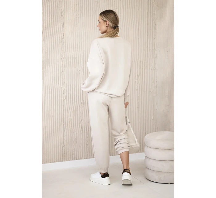 Komplet teplákové + kalhoty máslová látka světle béžová