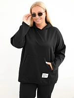 Dámská mikina Plus Size z viskózy s kapucí a klokánkou kapsou černá
