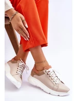 Pohodlné kožené tenisky na platformě Béžove model 21613251 - Boto Pohodlné kožené tenisky na platformě Béžove model 21613251 - Boto