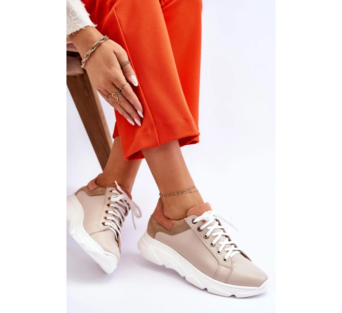 Pohodlné kožené tenisky na platformě Béžove model 21613251 - Boto Pohodlné kožené tenisky na platformě Béžove model 21613251 - Boto