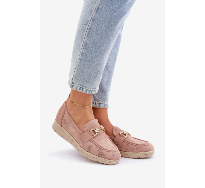 Dámské mokasíny s a zlatým detailem a pletením růžové model 21683732 - Boto