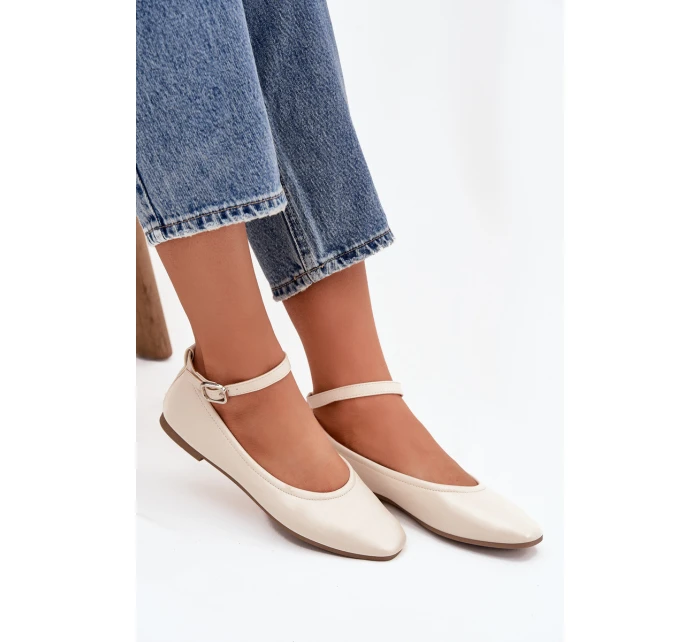 Dámské baleríny s páskem a sponou béžové model 21747629 - Boto