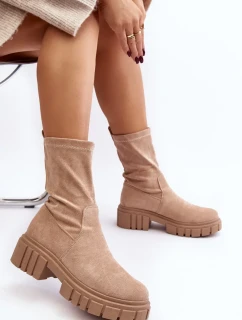 Béžové nazouvací boty  na plochém podpatku model 20036645 - Kesi