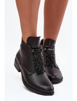 Dámské zateplené botky S.Barski – černé, na plochém podpatku Dámské zateplené botky S.Barski – černé, na plochém podpatku