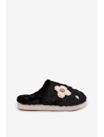 Dámské papuče s kožíškem a květinkami – černé Selinne Dámské papuče s kožíškem a květinkami – černé Selinne