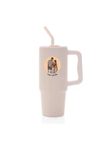 Personalizovaná termoska s barevným víčkem s výřezem fotky na podkladu